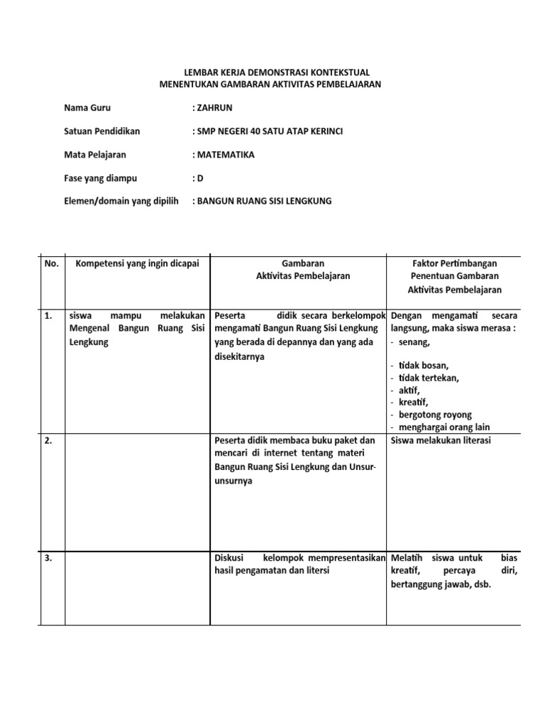 Lembar Kerja Demonstrasi Kontekstual Matematika | PDF