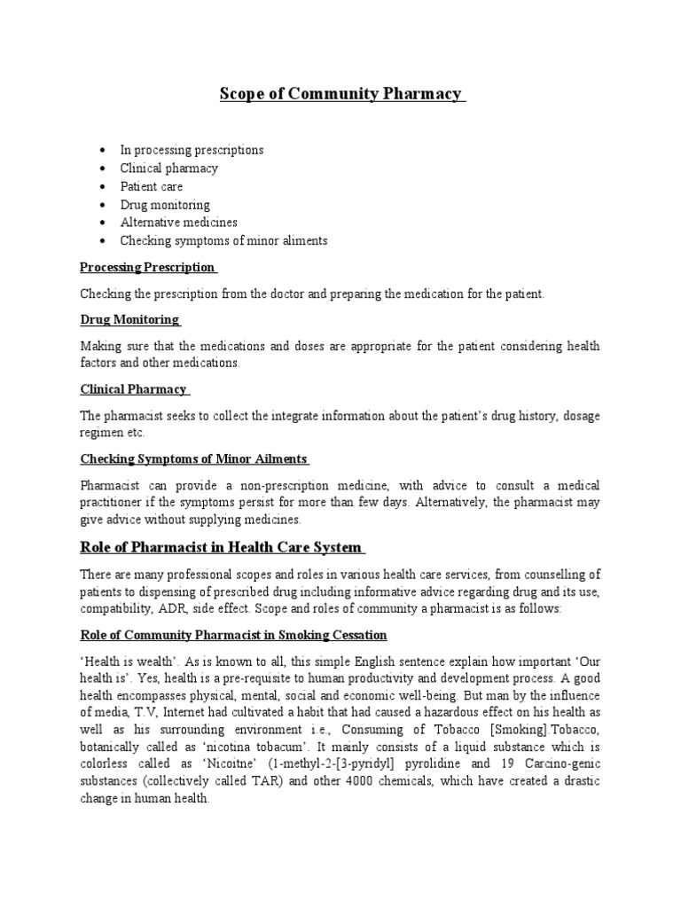 Scope of Community Pharmacy 2 PDF Parkinson's Disease Pharmacy