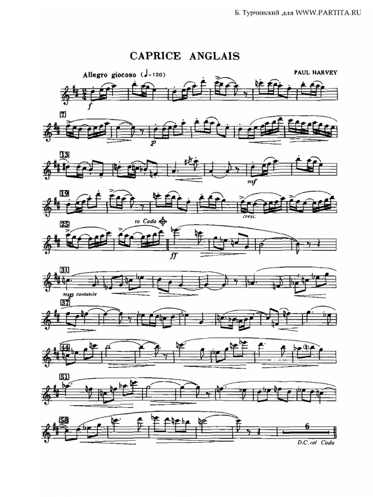 Caprice Anglais. For Alto Saxophone With Piano. Paul Harvey Partijas PDF