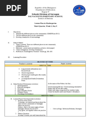 Lesson Plan in Kindergarten cot