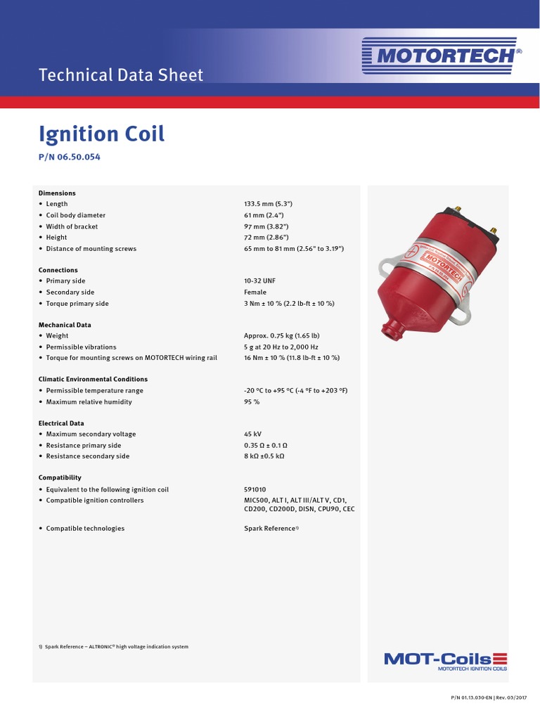 Ignition Coil: Technical Data Sheet | PDF | Science & Mathematics ...