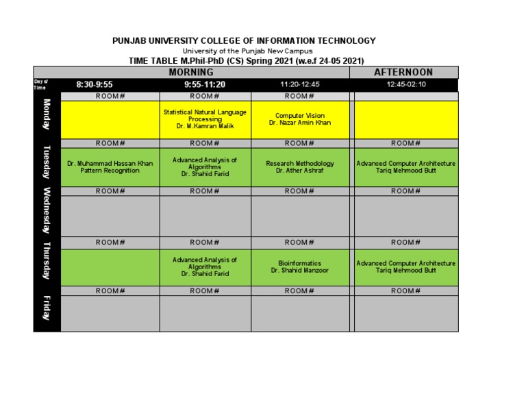 PUCIT M.Phil-PhD Timetable 2021 | PDF | Science And Technology ...