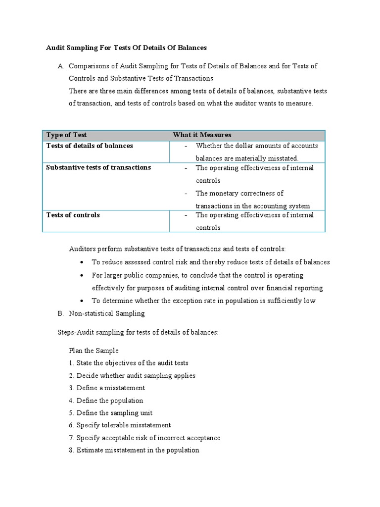 Audit Sampling For Tests of Details of Balances | PDF | Audit ...