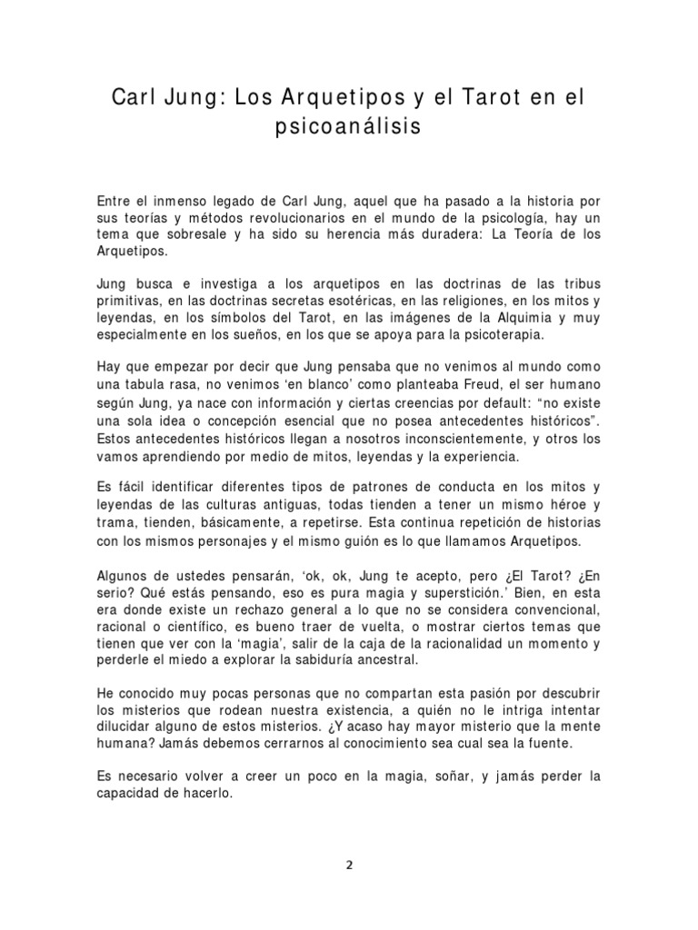 Jung y Los Arquetipos en El Psicoanalisis | PDF | Carl Jung | Tarot