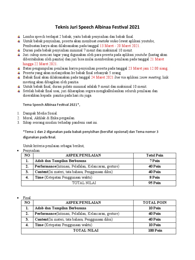 Teknis Penilaian Lomba Speech 2021 | PDF | Seni | Komputer