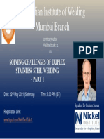 The Indian Institute of Welding Mumbai Branch: Solving Challenges of Duplex Stainless Steel Welding - Part 1