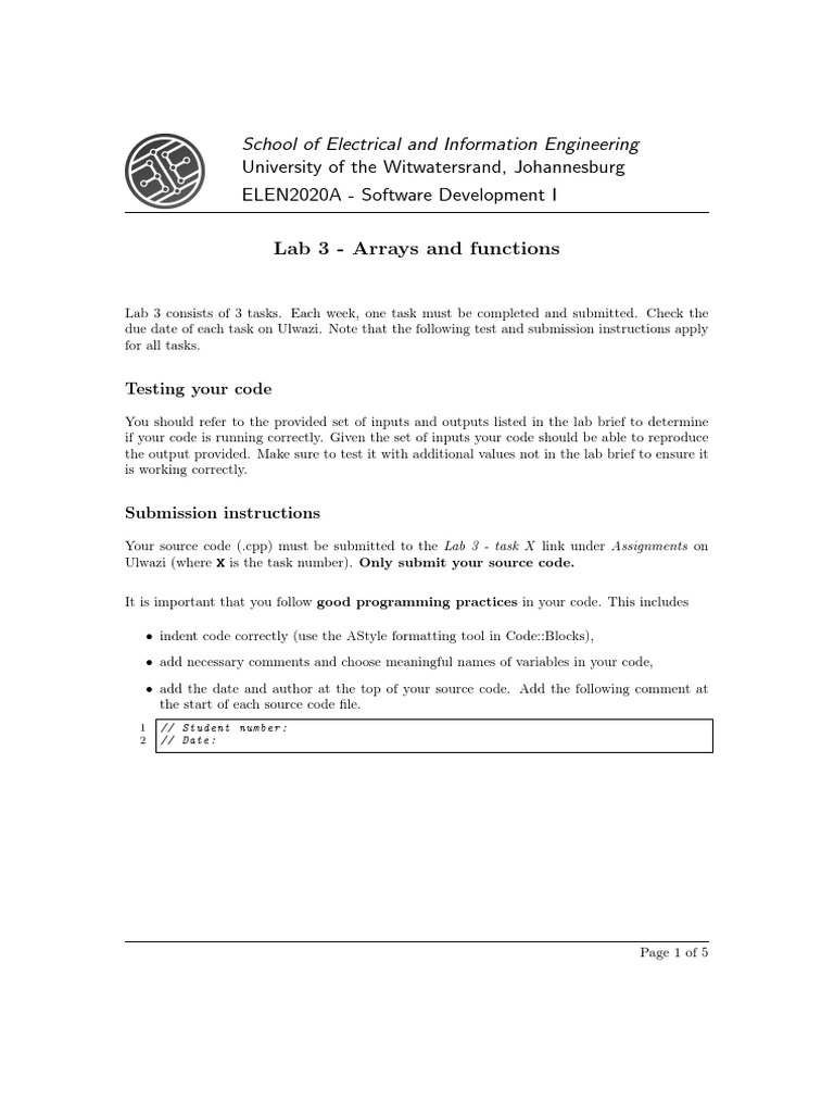 Lab 3 Arrays and Functions | PDF | Text File | Input/Output