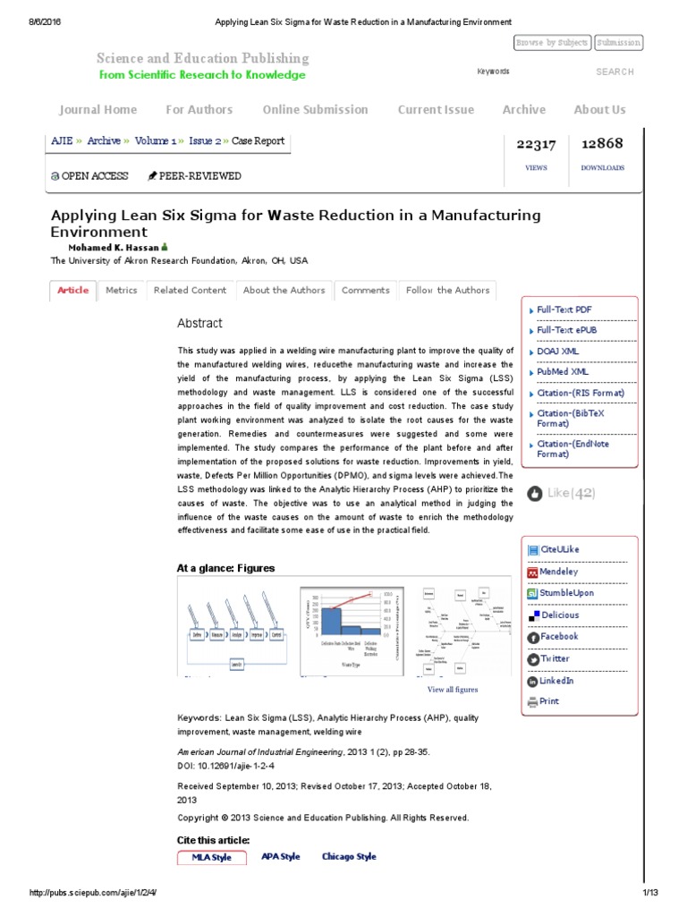 Applying Lean Six Sigma For Waste Reduction in A Manufacturing ...