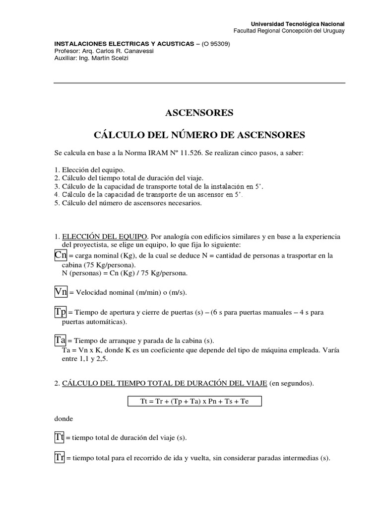 Cálculo y Capacidad de Ascensores | PDF | Ascensor | Transporte