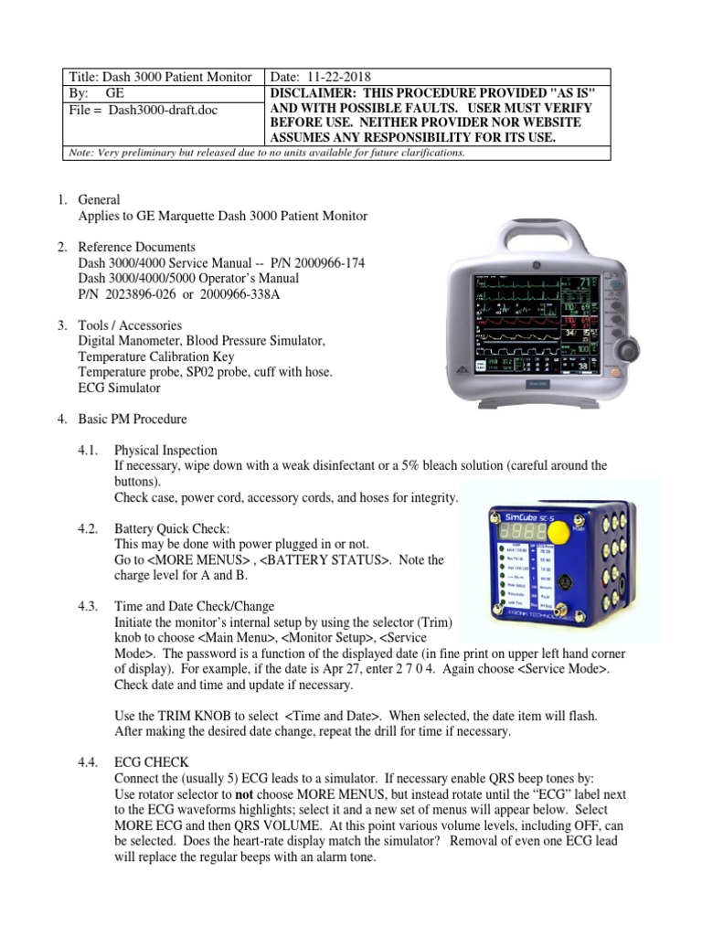 GE Dash 3000 - Maintenance Procedure | PDF | Calibration | Pressure ...