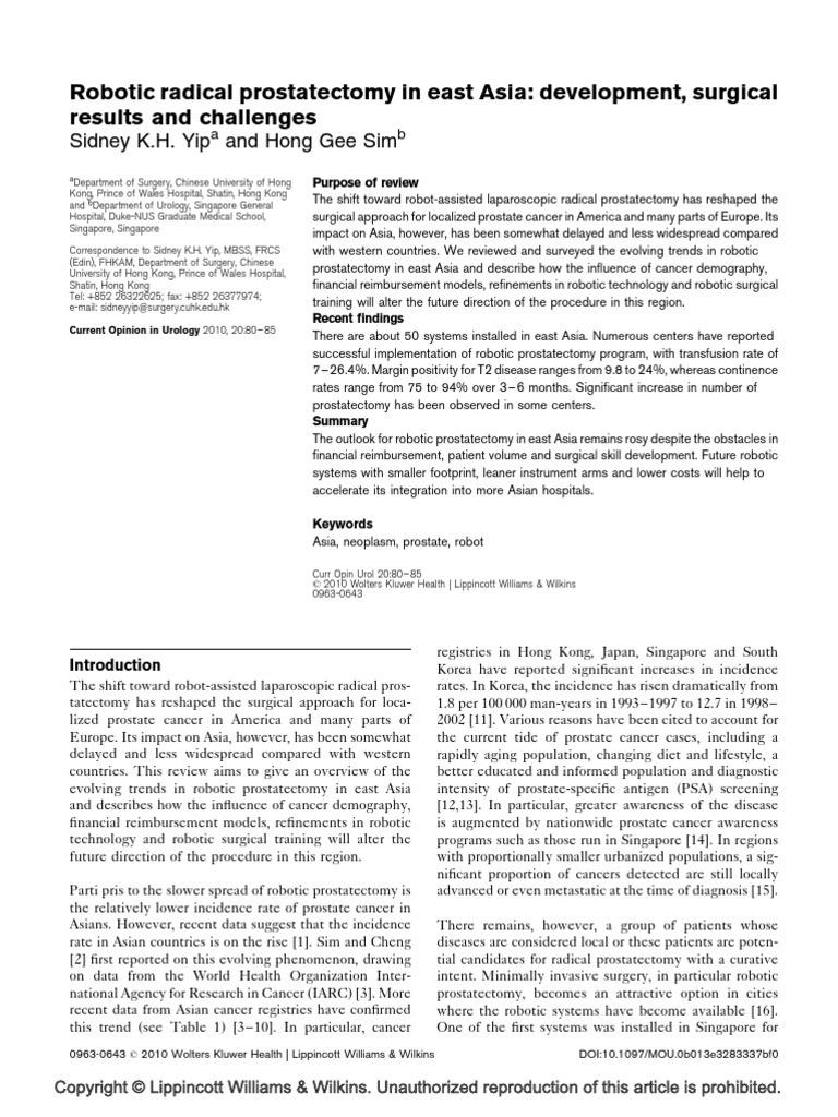 Robotic Radical Prostatectomy in East Asia: Development, Surgical ...