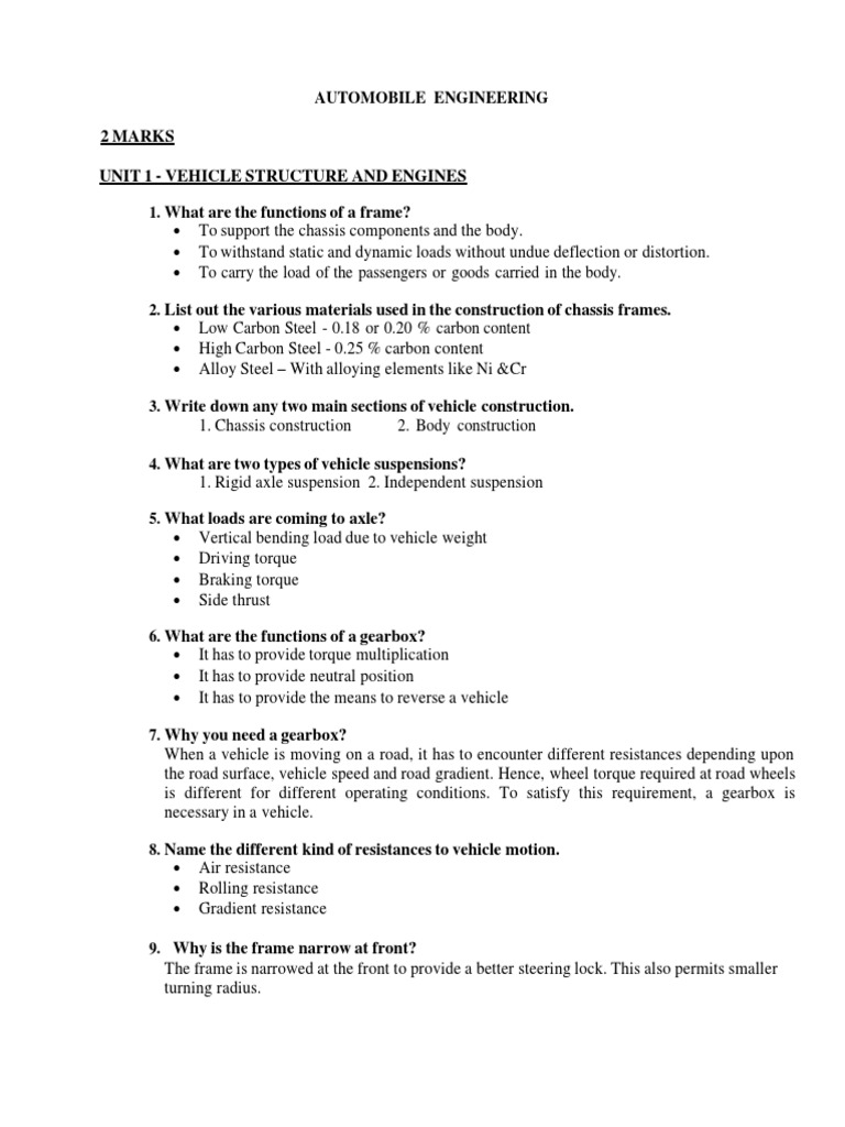 2 Marks Question With Answers PDF Clutch Ignition System