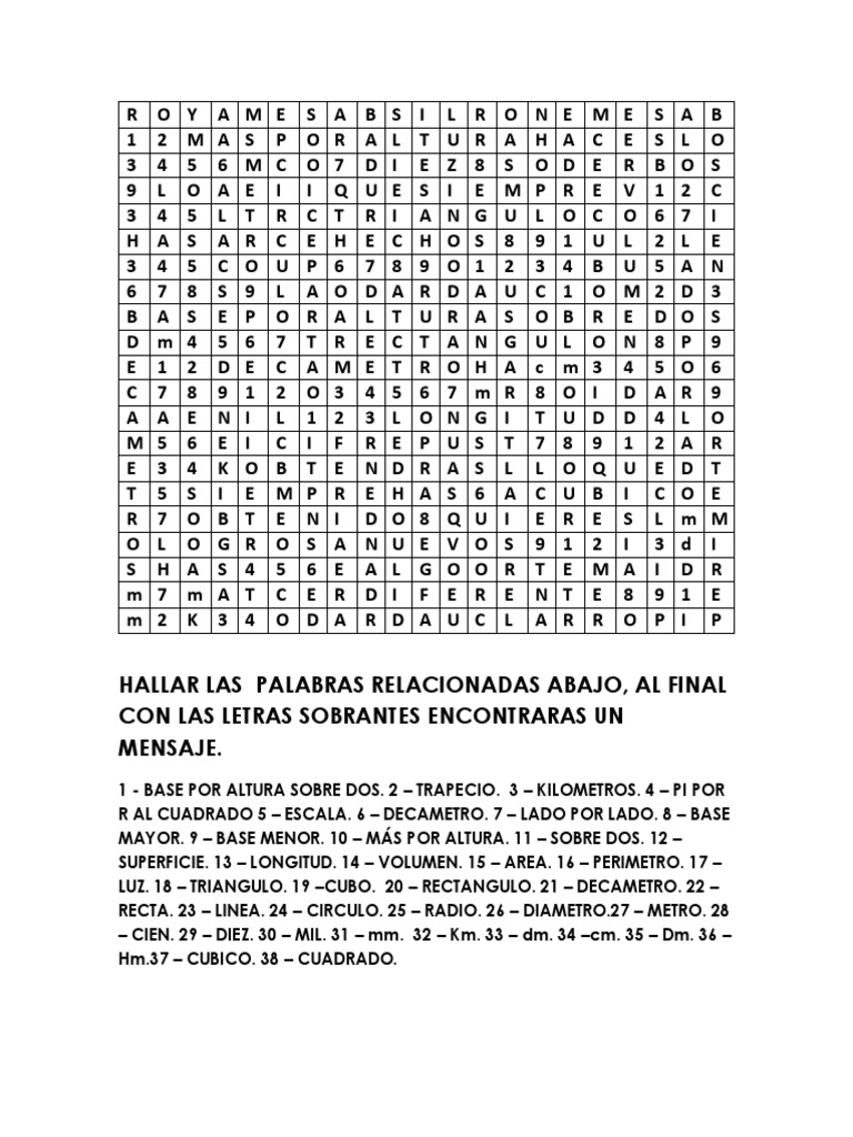 Sopa de Letras de Matemáticas 100 Palabras | PDF