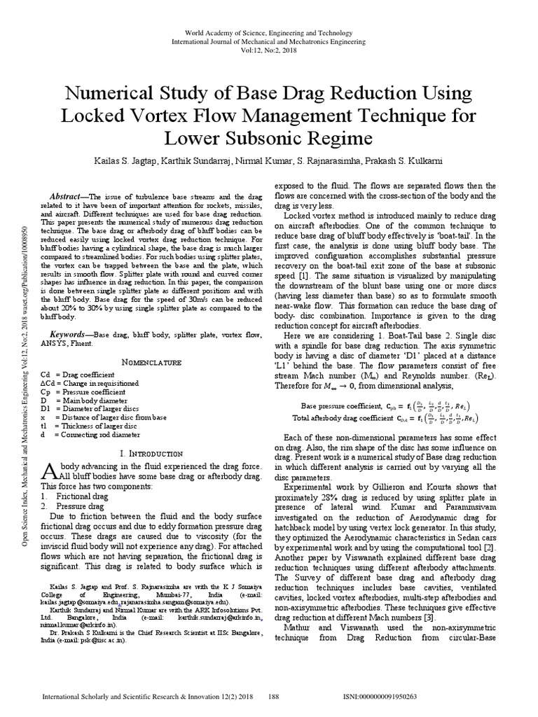 Numerical Study of Base Drag Reduction Using Locked Vortex Flow