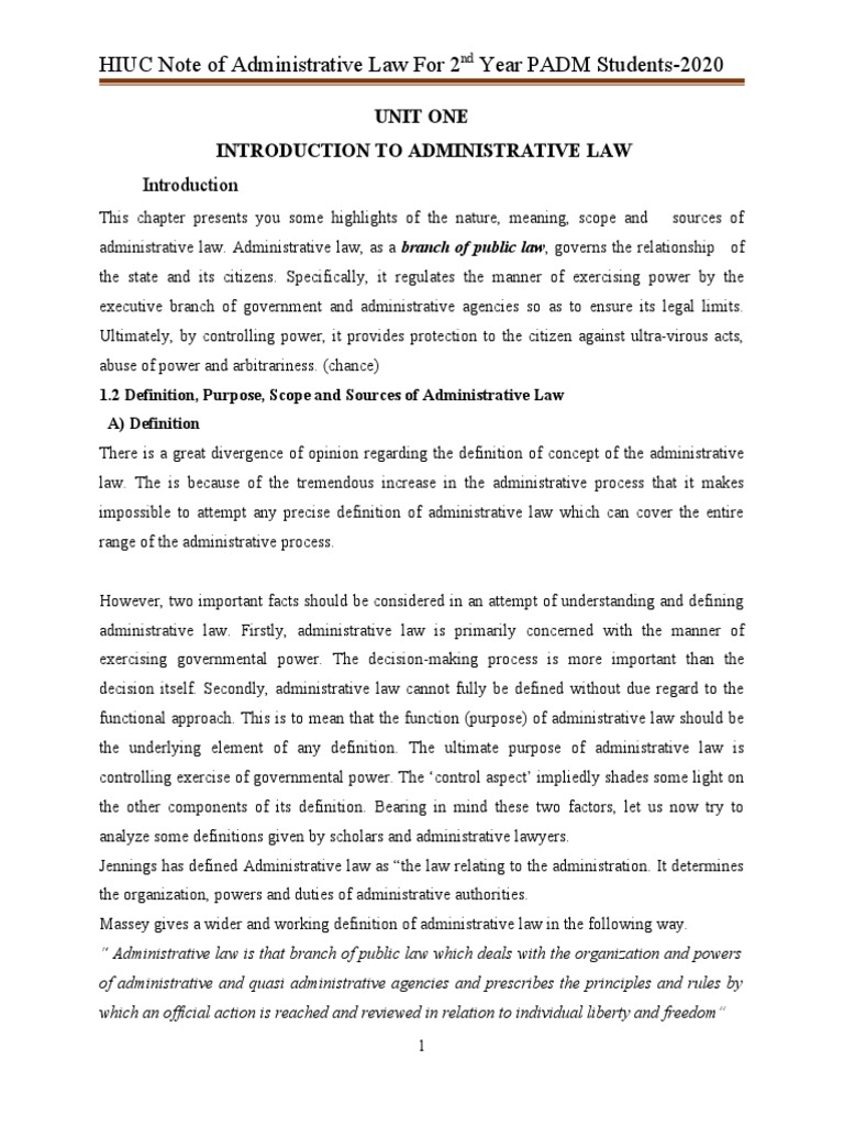 UNIT ONE & Two Administrative Law | PDF | Administrative Law | Rule Of Law