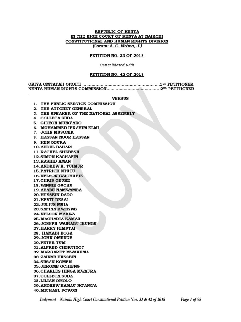 PS CAS No. 33 42 of 2018 Okiya Omtata Okoiti Another vs. PSC
