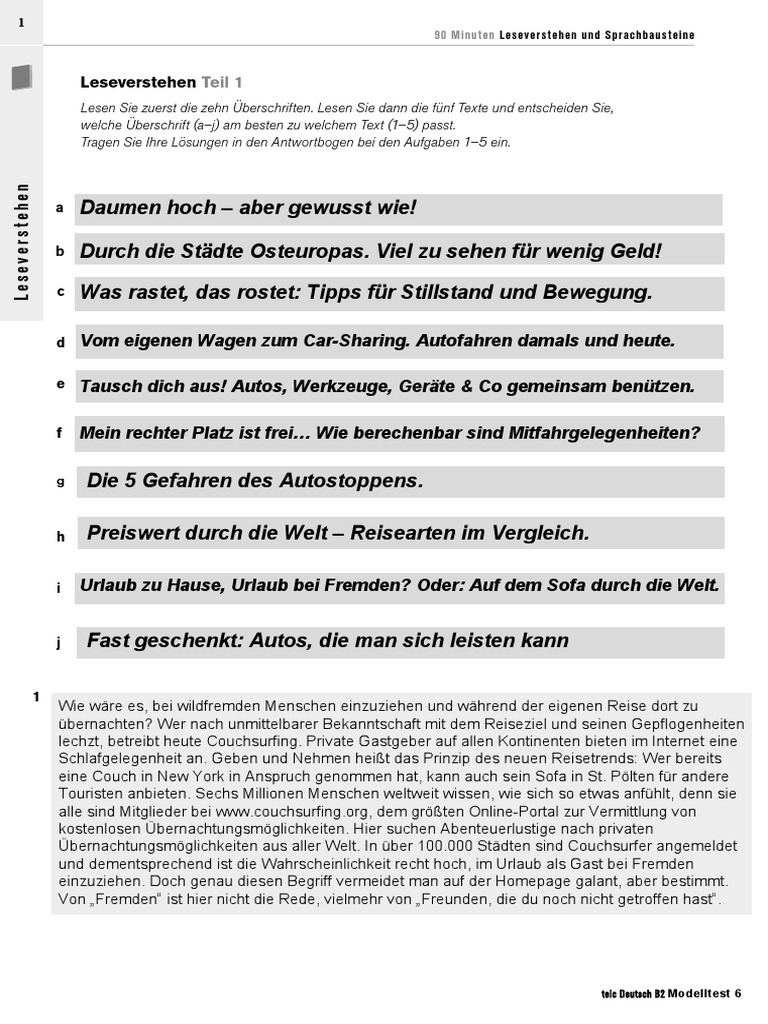 Modelltest (6) B2 Allgemein Leseverstehen Deutsch Telc | PDF