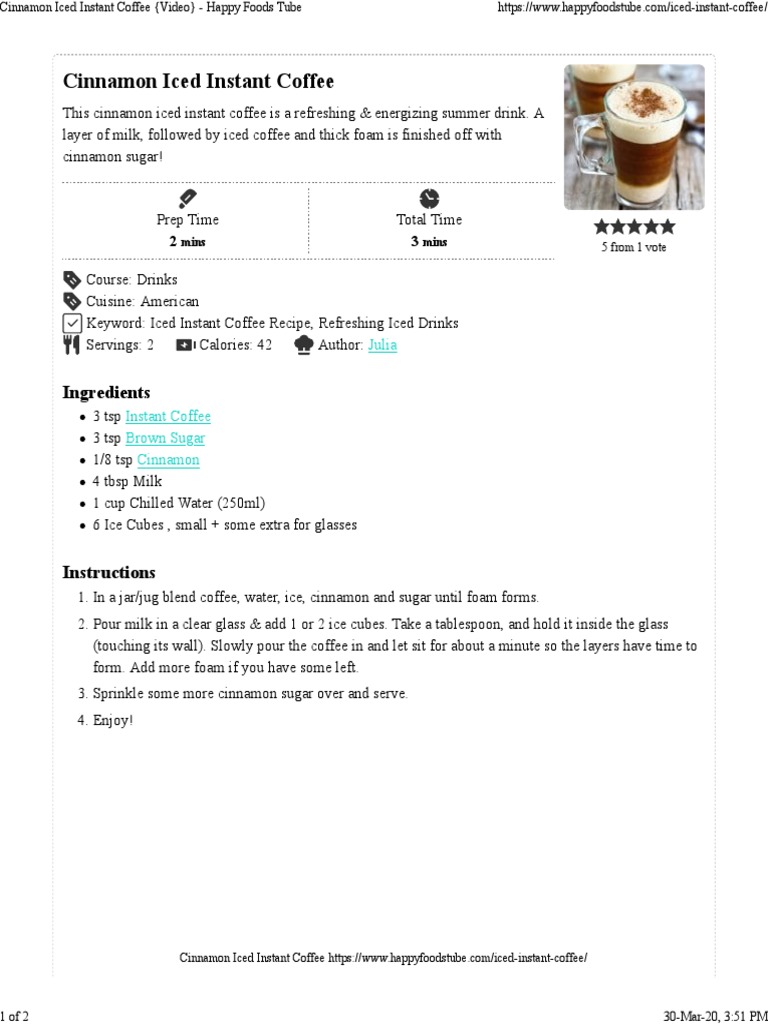 Cinnamon Iced Instant Coffee Recipe | PDF | Coffee | Cinnamon