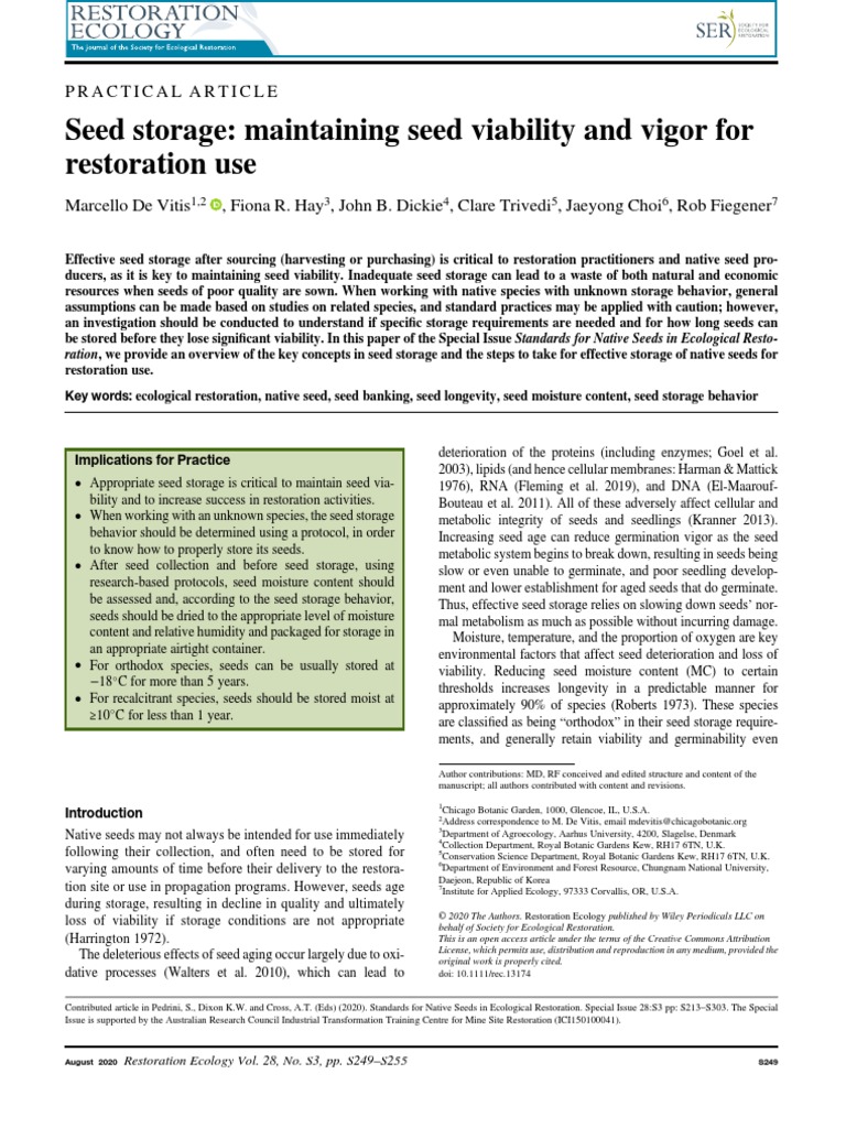 Seed Storage: Maintaining Seed Viability and Vigor For Restoration Use ...