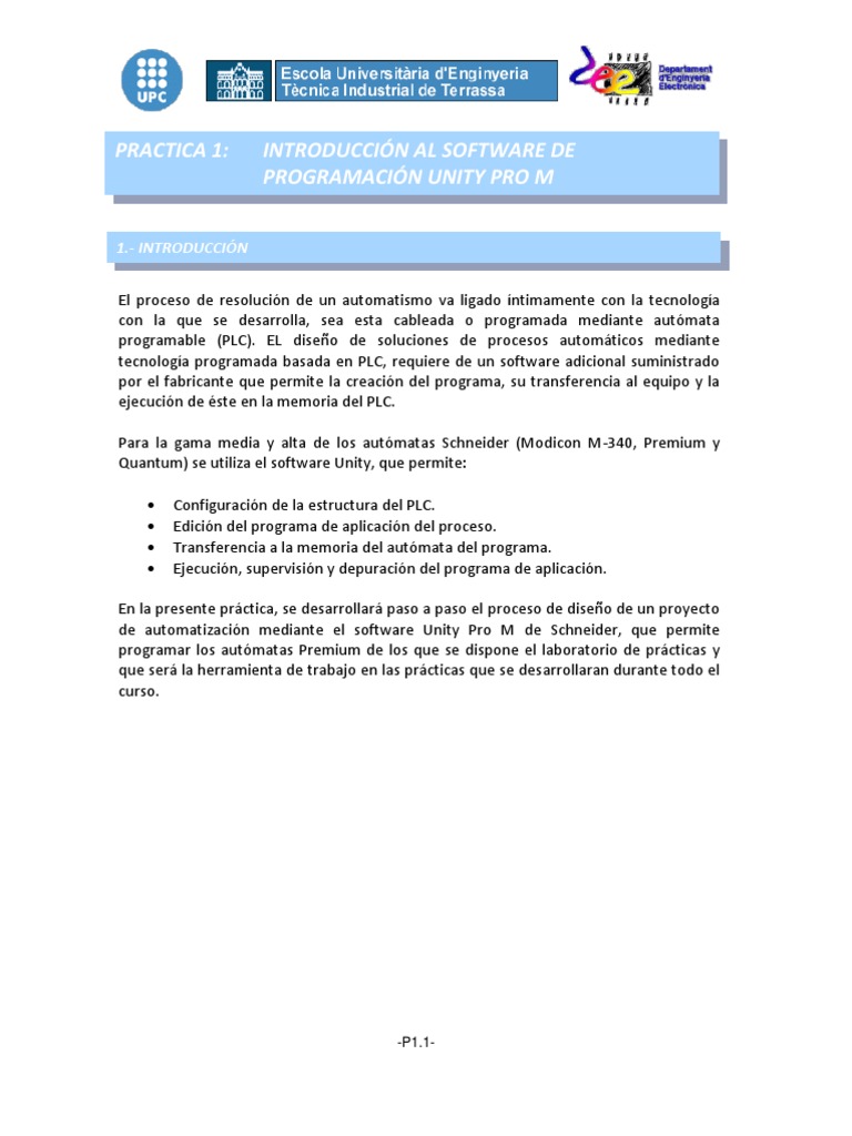 Introducción a Unity Pro M para PLCs | PDF | Controlador lógico ...