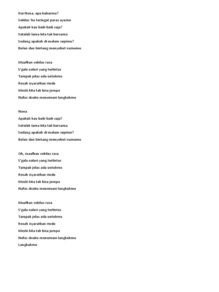 Lirik Lagu Apa Kabarmu Nona Glenn Fredly Pdf
