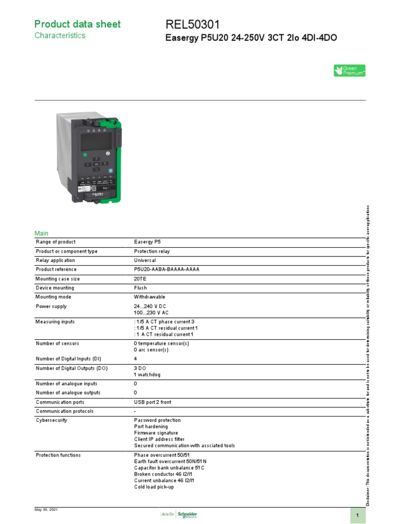 Easergy P5U20 Protection Relay Data Sheet | PDF | Electromagnetic ...