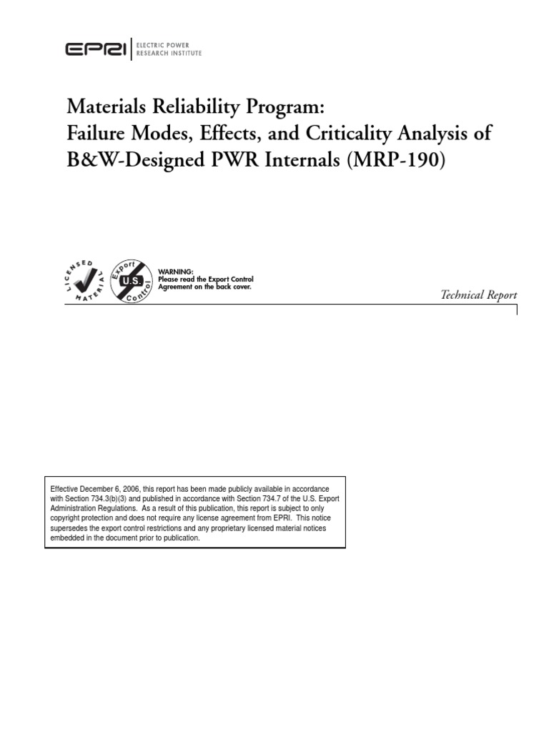 Fmea Epri PDF Pressurized Water Reactor Reliability Engineering