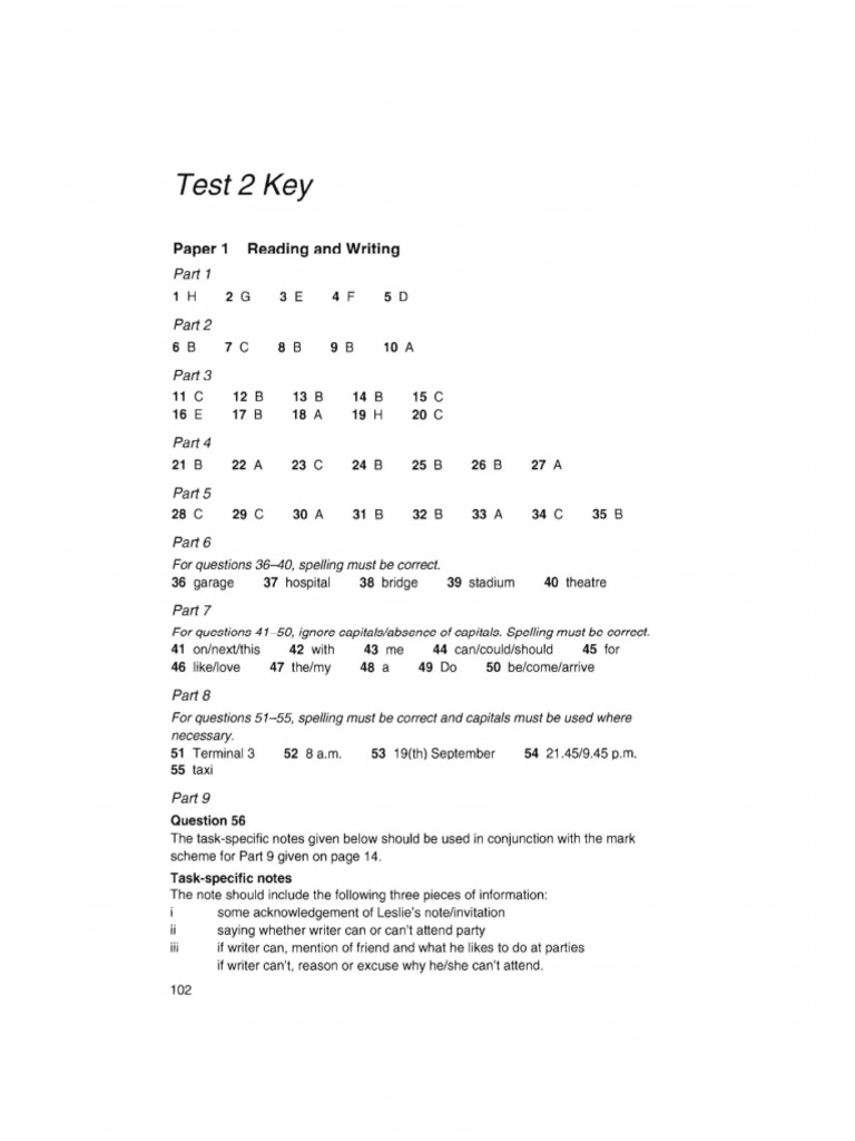 Ket - Book 1 - Test 2 - Key | PDF