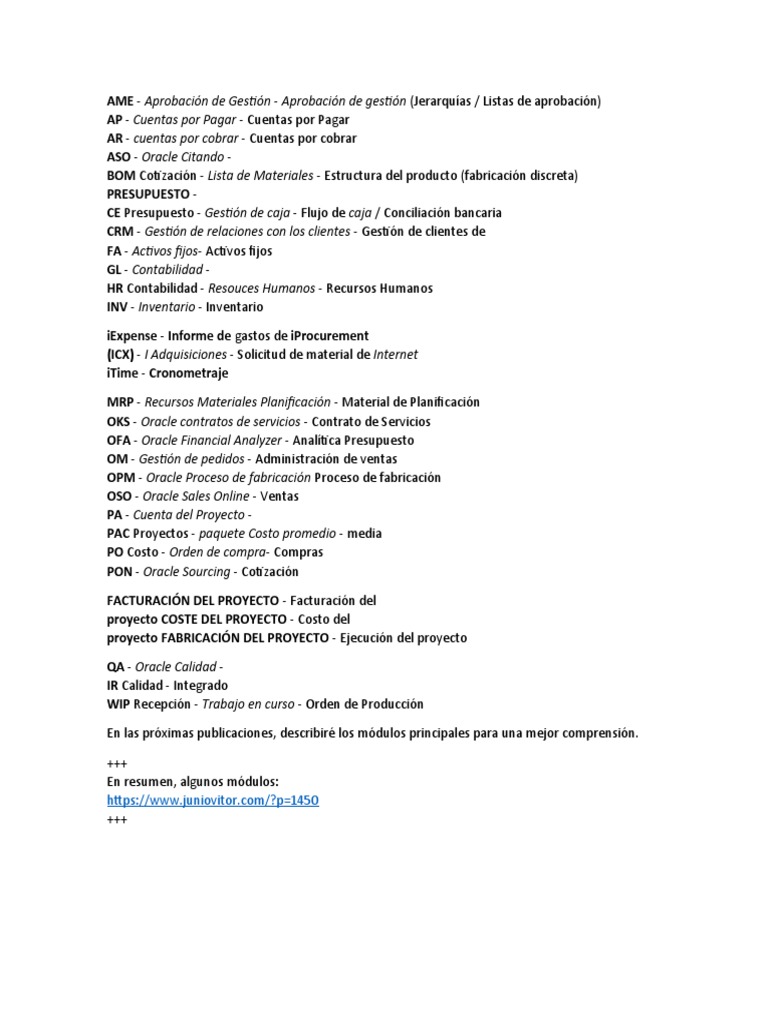 Guía de Módulos de Oracle ERP | PDF