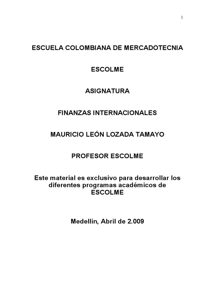 Finanzas Internacionales | PDF | Balance de pagos | Tipo de cambio