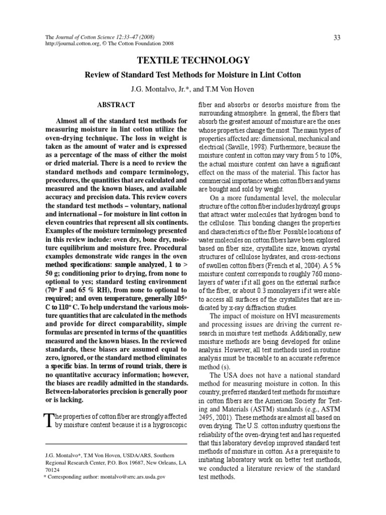 Textile Technology: Review of Standard Test Methods For Moisture in ...