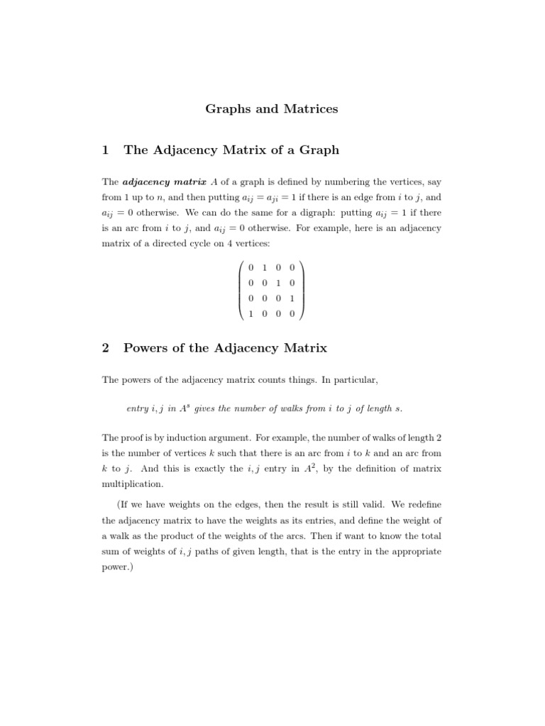 Adjacency Matrix Notes | PDF | Eigenvalues And Eigenvectors | Combinatorics