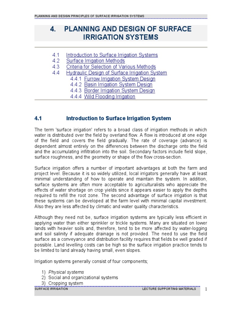 Surface Irrigation System Design Principles | PDF | Irrigation | Plough