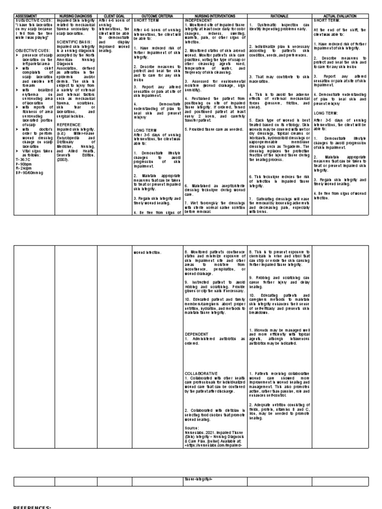 Nursing Care Plan for Skin Integrity | PDF | Wound | Skin