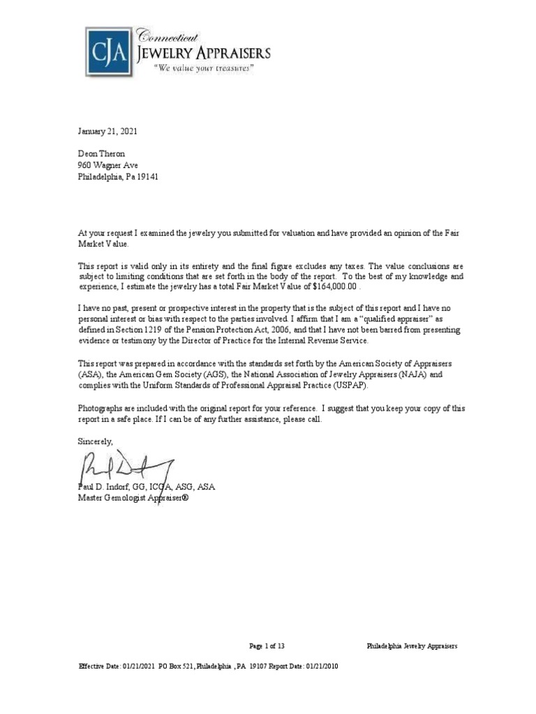 Page 1 of 13 Philadelphia Jewelry Appraisers Effective Date 01/21/2021