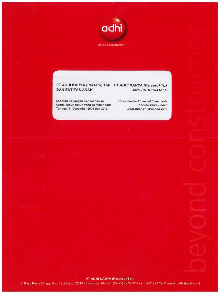 Bumn Tbk Adhi Karya 31 Desember 2020 Pdf