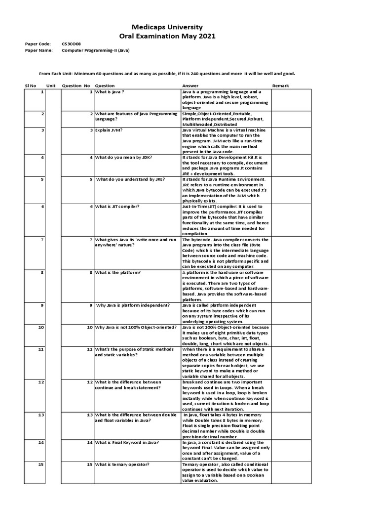 Java Programming Exam Questions 2021 | PDF | Inheritance (Object ...
