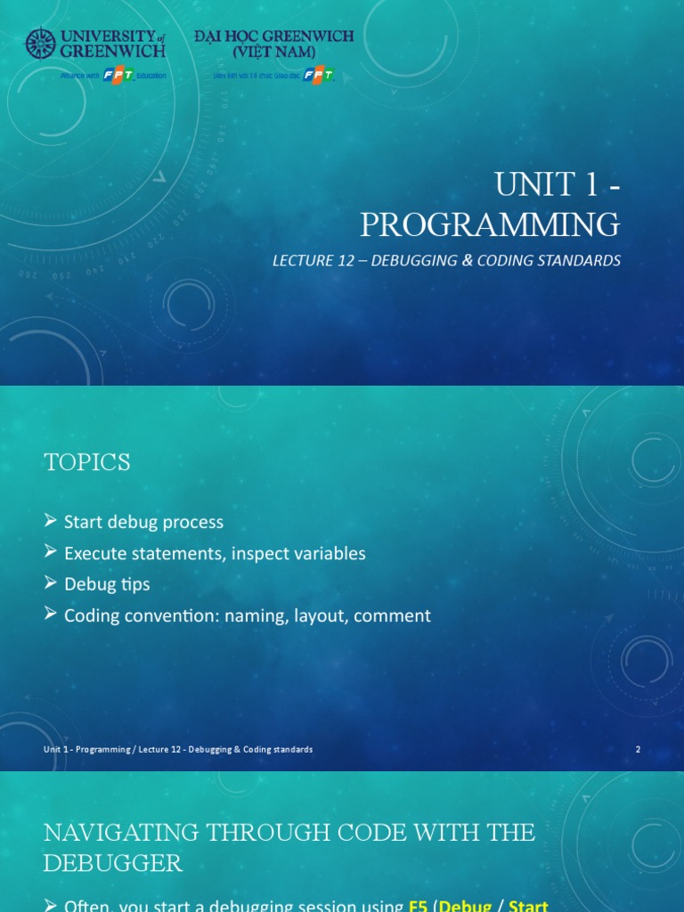 Unit 1 - Programming: Lecture 12 - Debugging & Coding Standards | PDF ...
