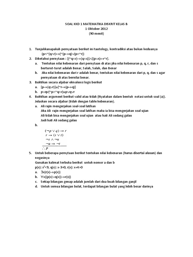 Kunci Jawaban Soal KKD Matematika Diskrit | PDF | Metode & Bahan Ajar