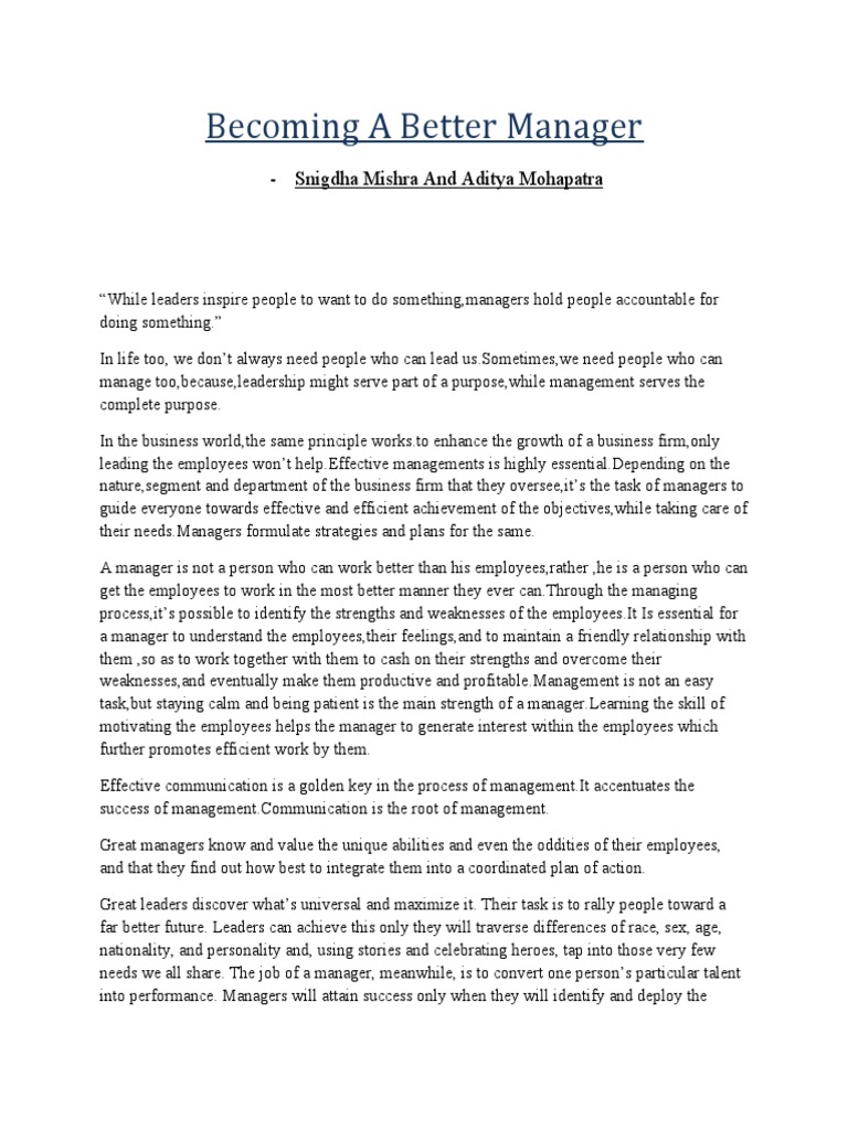 Becoming A Better Manager Snigdha Mishra And Aditya Mohapatra Pdf