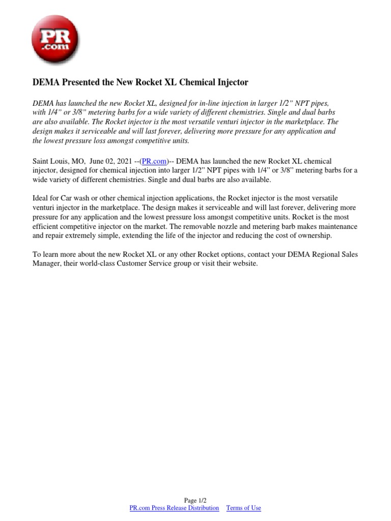 DEMA Presented The New Rocket XL Chemical Injector | PDF | Fuel ...