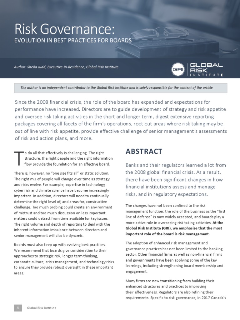 Risk Governance Evolution in Best Practices For Boards PDF