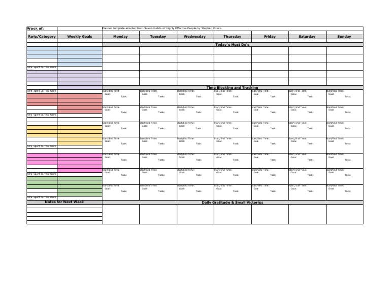 7 Habits Weekly Planner | PDF | Sports