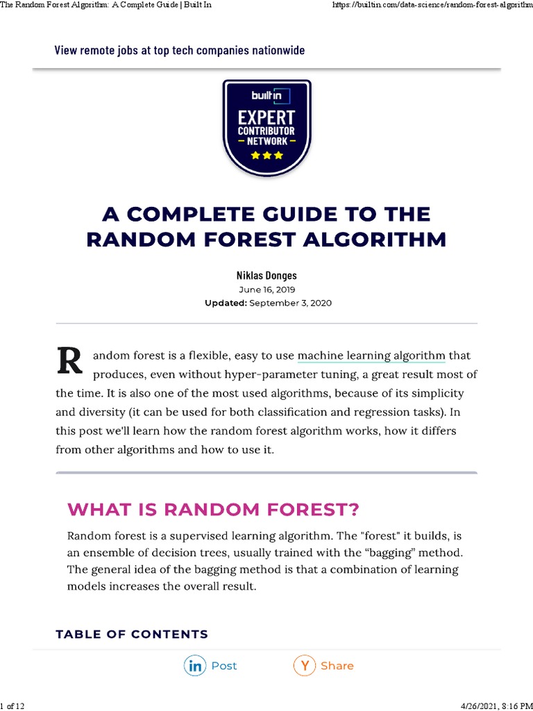 The Random Forest Algorithm - A Complete Guide - Built in | PDF ...