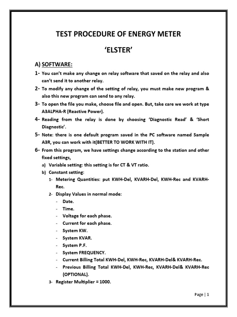Test Procedure of Energy Meter (Elester) | PDF | Calibration | Relay