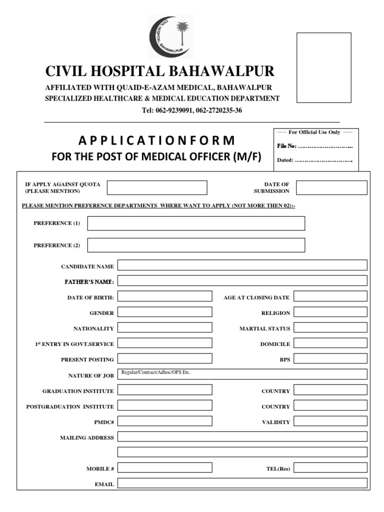 Medical Officer Application Form | PDF | Dental Degree | Doctor Of Medicine