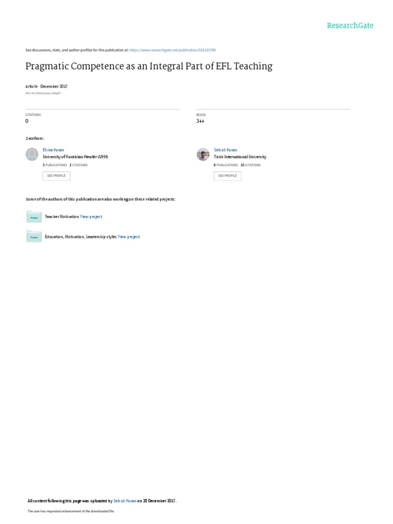 Pragmatic Competenceasan Integral Partof EFLTeaching | PDF | English As ...