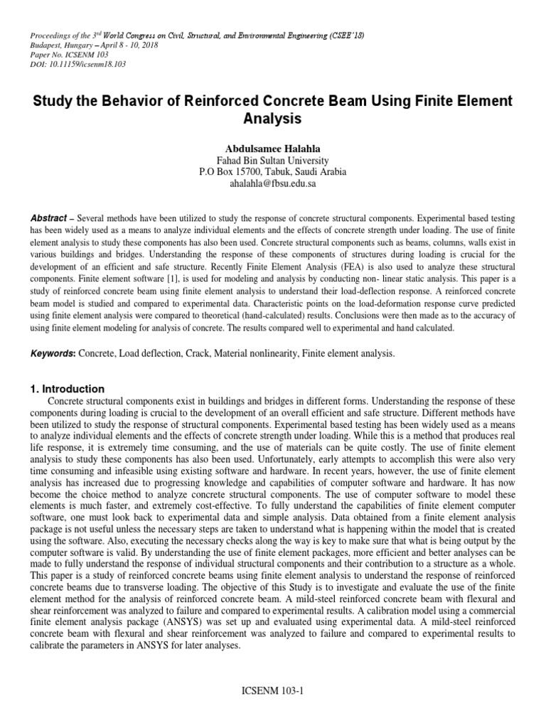 Study of The Behaviour of Reinforced Concrete Beam Using Finite Element ...