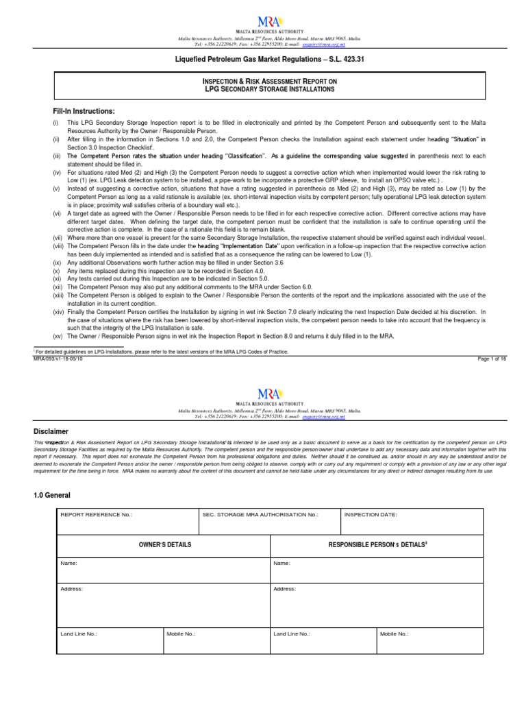 LPG Secondary Storage Inspection Report | PDF | Liquefied Petroleum Gas ...