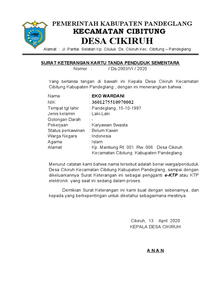 Surat Keterangan KTP Sementara | PDF